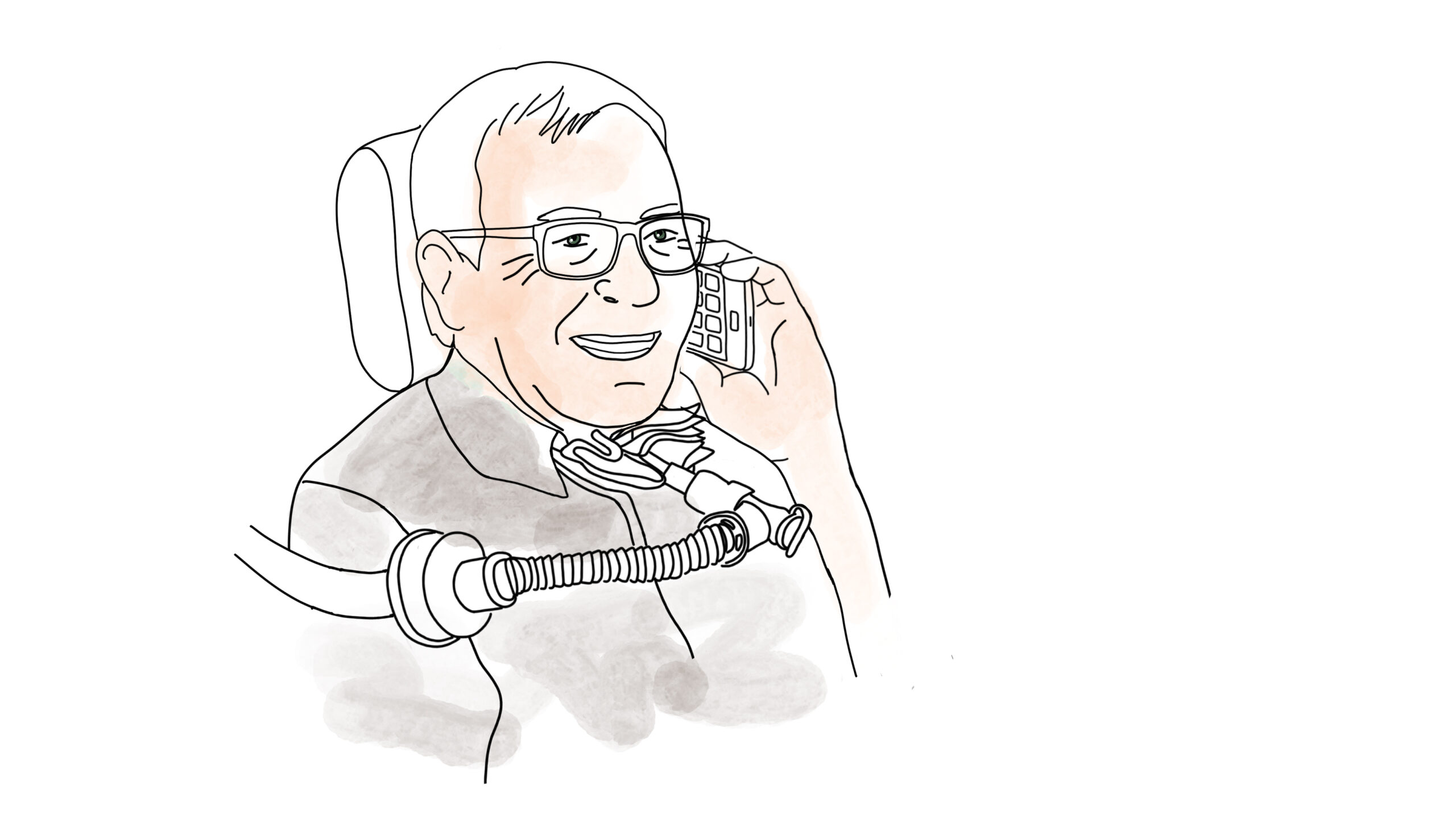 man with tracheostomy talking on the phone illustration